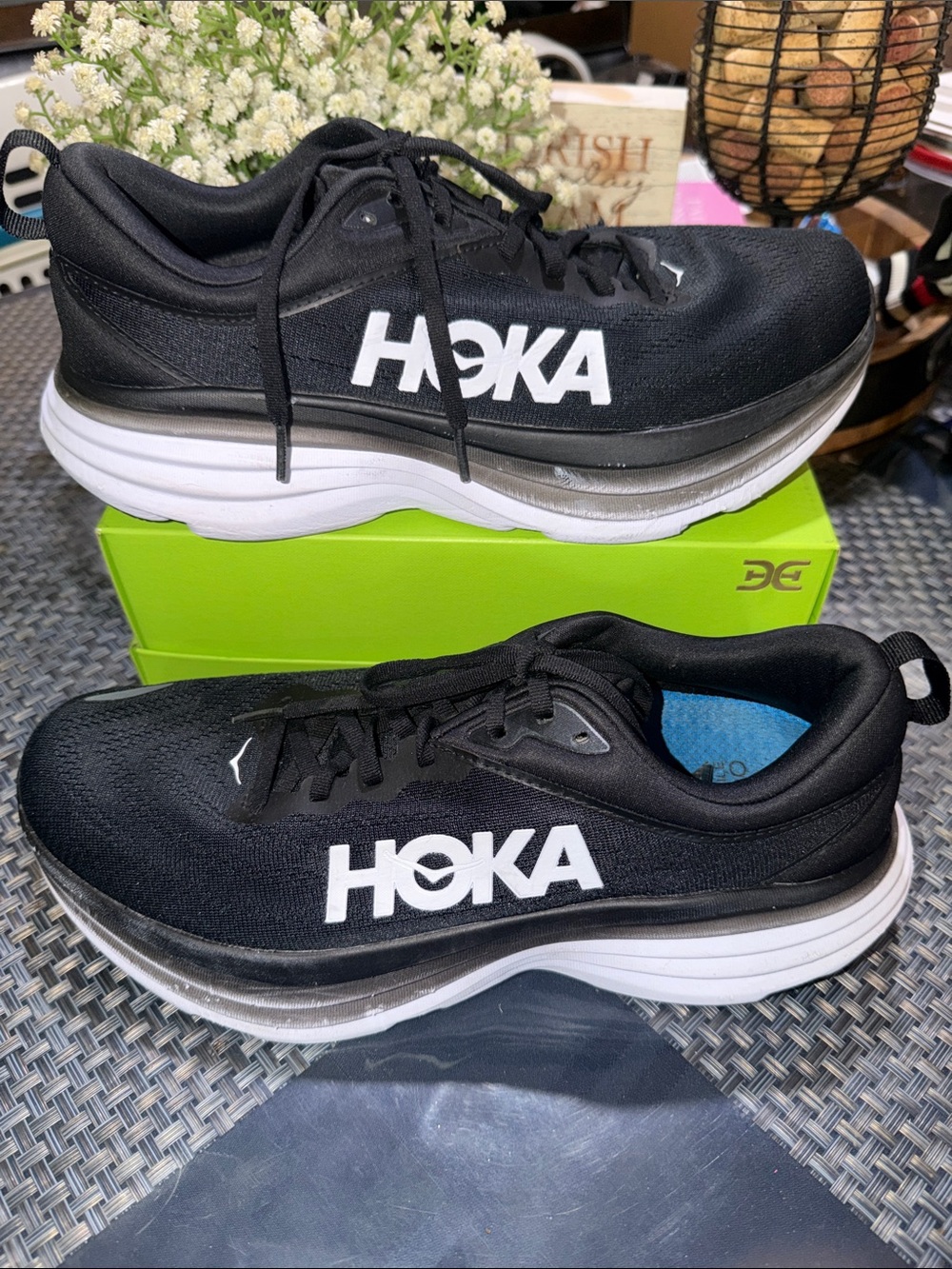 Hoka Men's Black and White Athletic Running Shoes